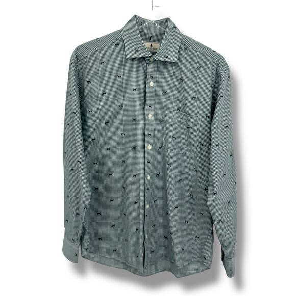 Southern Pines shirt men’s M button up green white gingham check dog print lab - Picture 2 of 10